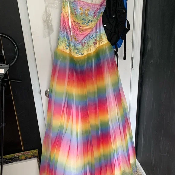 strapless open back dress Lace-Up Long A-Line Prom Dress with Sequins Pink Opal / 2 main image 1
